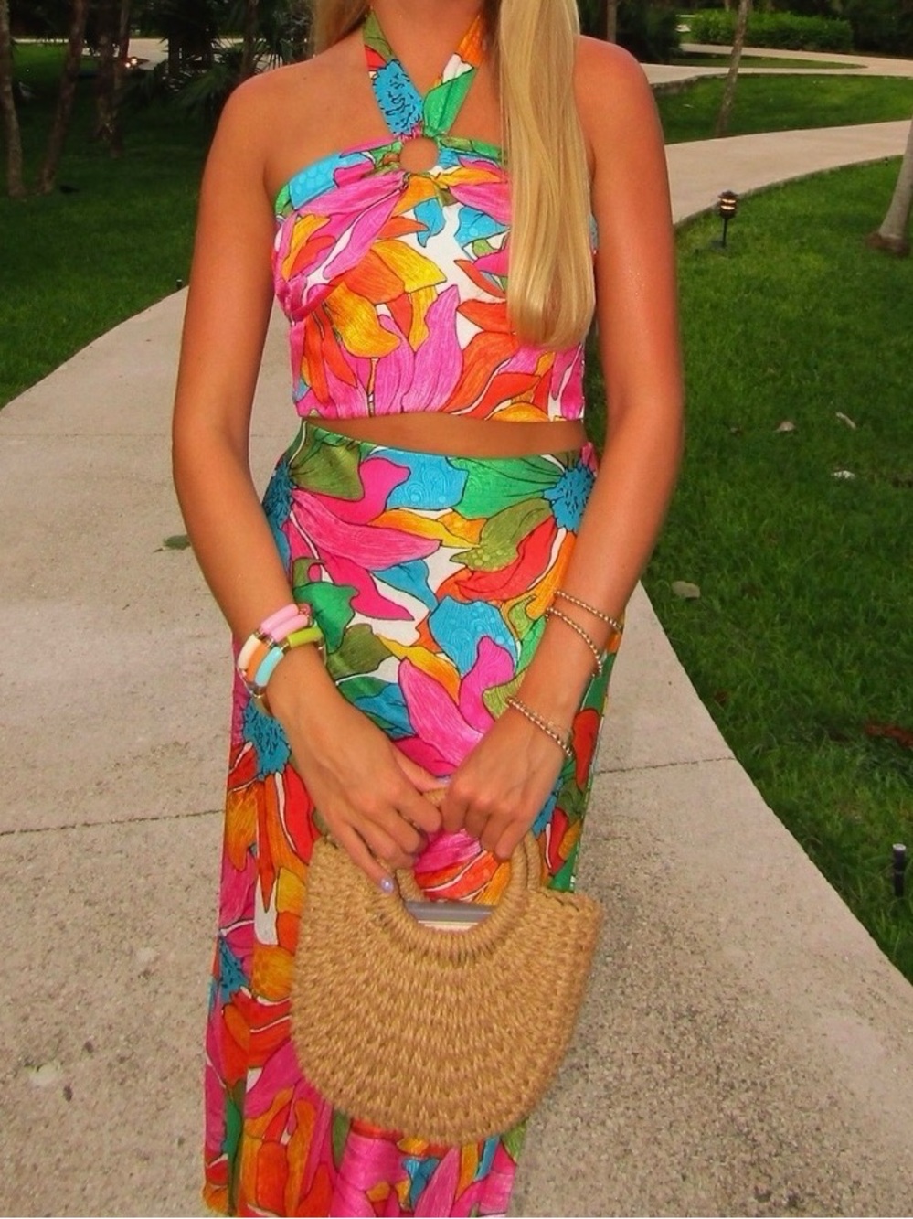 Rachel Zoe Floral Matching Set Resort Vacation Skirt & Halter Top Colorful